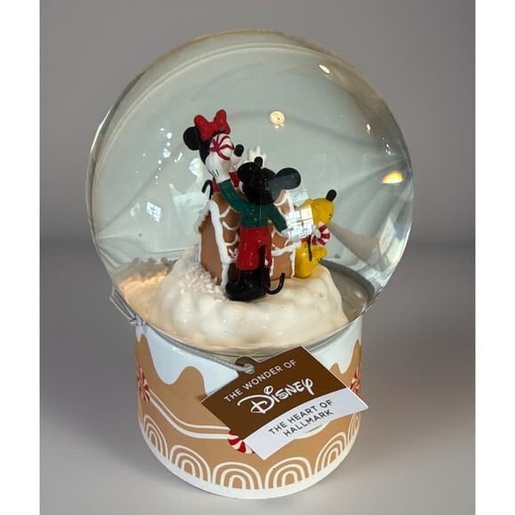 Hallmark Disney Mickey & Minnie Gingerbread Snow Globe w/Sound 2024 NWT - Picture 1 of 3